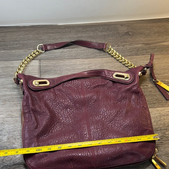 Vince Camuto Burgundy Leather Shoulder Bag with Gold Chain Hardware